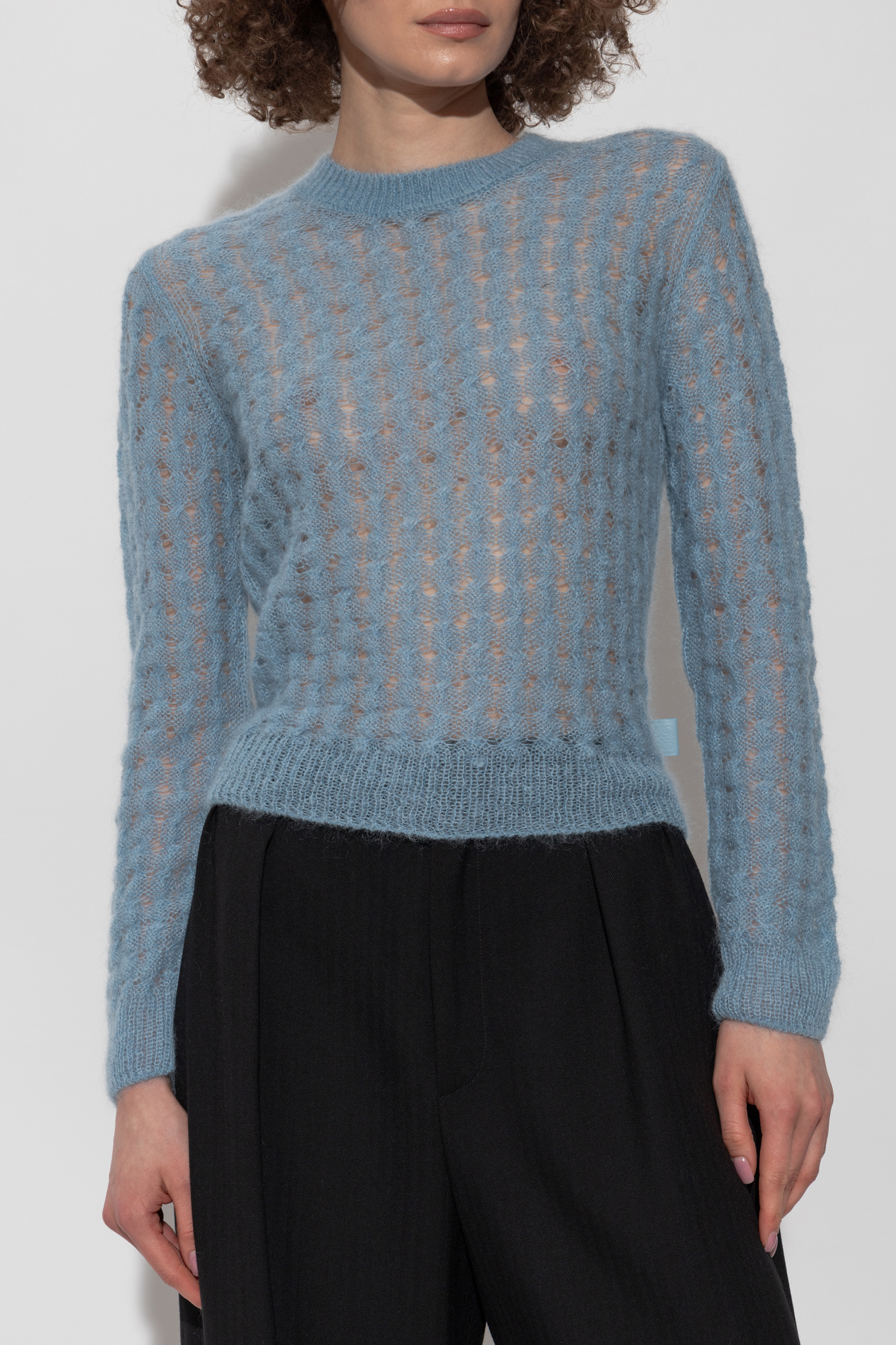 【美品】  LOEWE / ロエベ | Balloon sleeve V-neck sweat  / バイカラー バルーン スリーブ ニット | S | ネイビー/ダークネイビー系 LOEWE - 【美品】 LOEWE / ロエベ | Balloon sleeve V-neck
